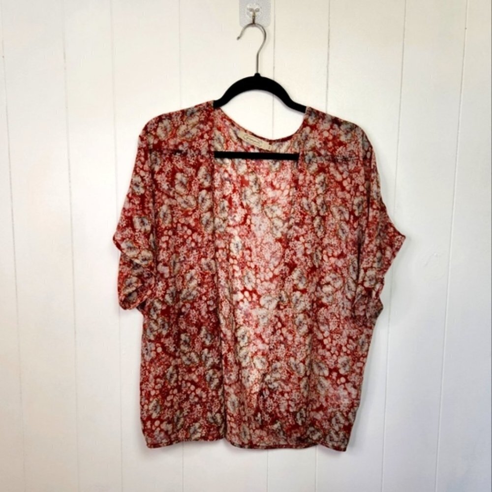 Propaganda Red Floral Open Front Kimono Cover-Up Swim Boho Bohemian  Vacation